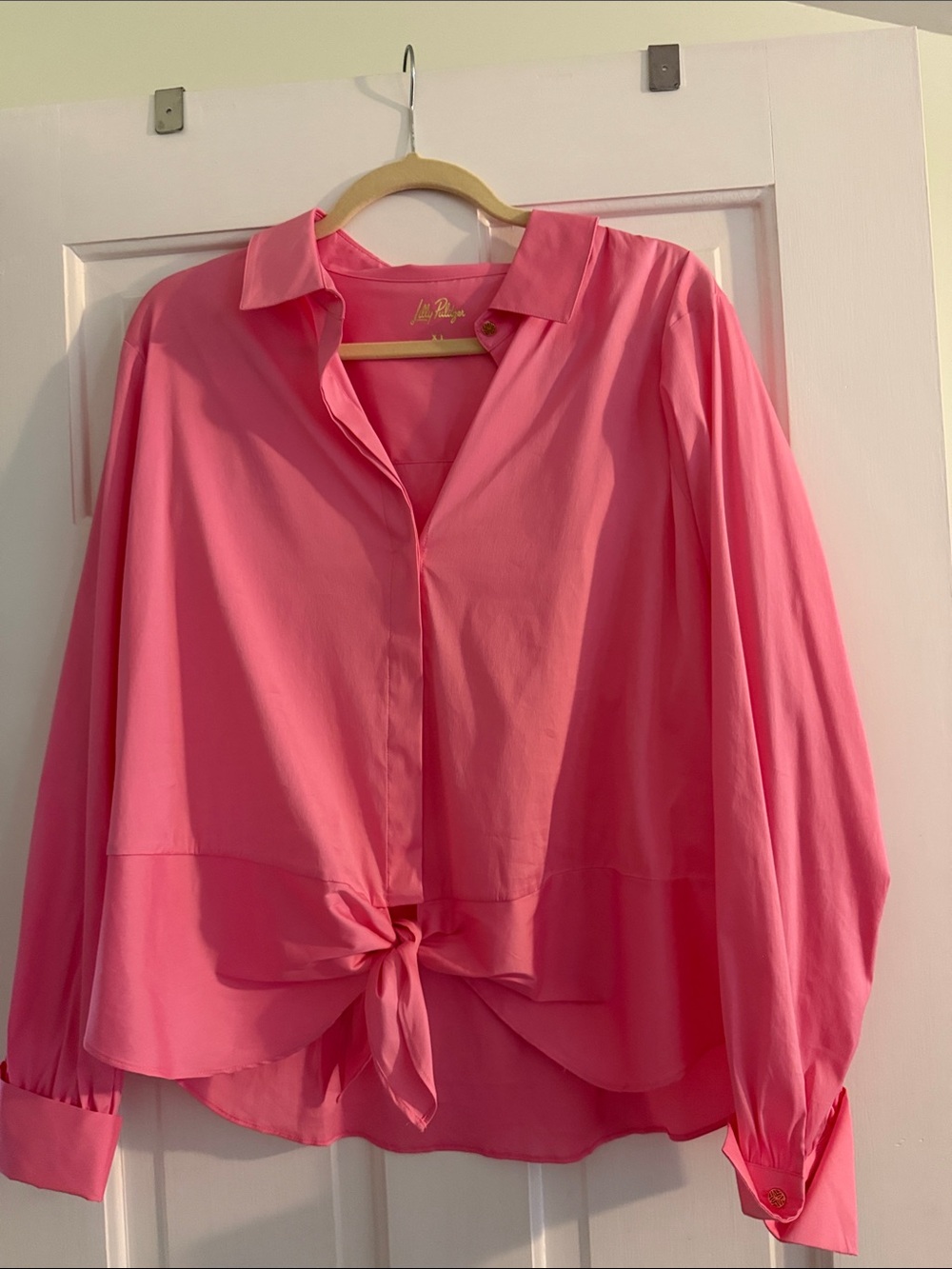 Lilly Pulitzer Bright Pink Tie-Front Button Down Shirt